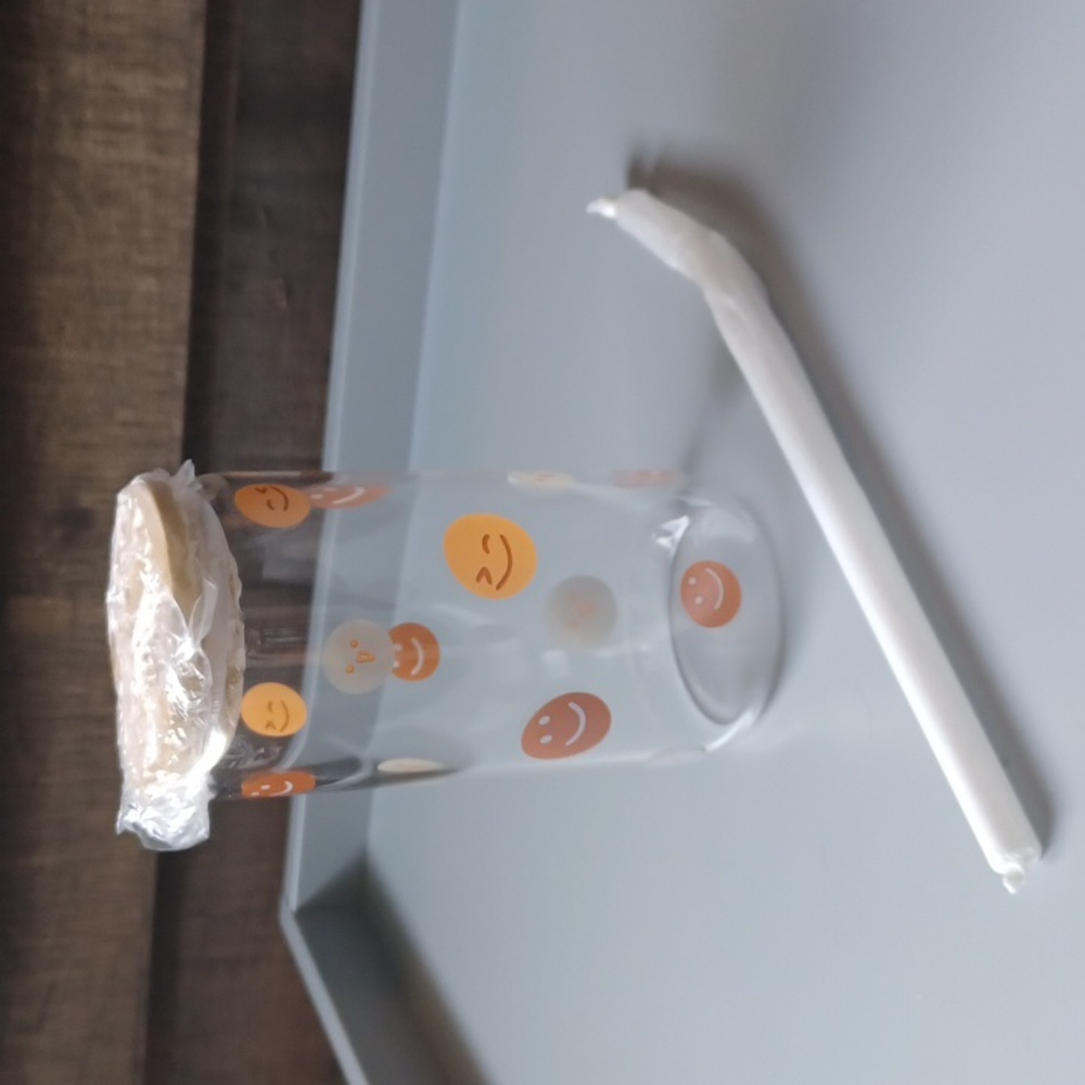 4/$15 - Glass coffee/drink holder. Never Used. Straw is wrapped and is glass.